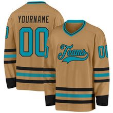 Load image into Gallery viewer, Custom Old Gold Teal-Black Hockey Jersey