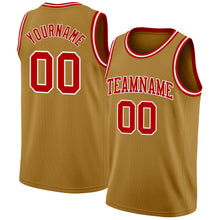 Load image into Gallery viewer, Custom Old Gold Red-White Authentic Basketball Jersey
