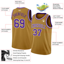 Load image into Gallery viewer, Custom Old Gold Purple-White Authentic Basketball Jersey