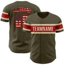 Load image into Gallery viewer, Custom Olive Vintage USA Flag Red-Cream Authentic Salute To Service Baseball Jersey