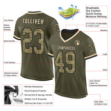 Load image into Gallery viewer, Custom Olive Camo Black-Cream Mesh Authentic Throwback Salute To Service Football Jersey