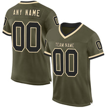 Load image into Gallery viewer, Custom Olive Black-Cream Mesh Authentic Throwback Salute To Service Football Jersey