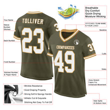 Load image into Gallery viewer, Custom Olive White-Old Gold Mesh Authentic Throwback Salute To Service Football Jersey
