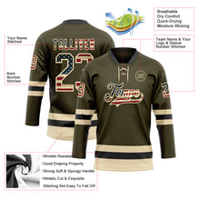 Load image into Gallery viewer, Custom Olive Vintage USA Flag Cream-Black Salute To Service Hockey Lace Neck Jersey
