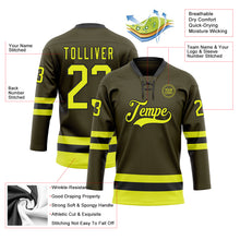 Load image into Gallery viewer, Custom Olive Neon Yellow-Black Salute To Service Hockey Lace Neck Jersey