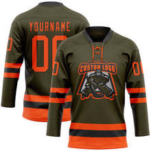 Load image into Gallery viewer, Custom Olive Orange-Black Salute To Service Hockey Lace Neck Jersey