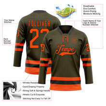 Load image into Gallery viewer, Custom Olive Orange-Black Salute To Service Hockey Lace Neck Jersey