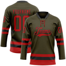 Load image into Gallery viewer, Custom Olive Red-Black Salute To Service Hockey Lace Neck Jersey