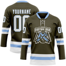 Load image into Gallery viewer, Custom Olive White-Light Blue Salute To Service Hockey Lace Neck Jersey