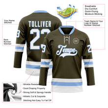 Load image into Gallery viewer, Custom Olive White-Light Blue Salute To Service Hockey Lace Neck Jersey