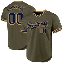 Load image into Gallery viewer, Custom Olive Navy-Old Gold Authentic Throwback Salute To Service Baseball Jersey