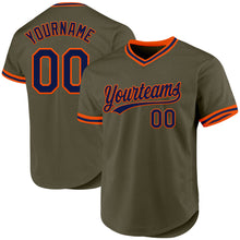 Load image into Gallery viewer, Custom Olive Navy-Orange Authentic Throwback Salute To Service Baseball Jersey