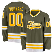 Load image into Gallery viewer, Custom Olive Gold-White Salute To Service Hockey Jersey
