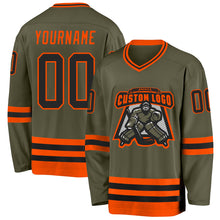Load image into Gallery viewer, Custom Olive Black-Orange Salute To Service Hockey Jersey