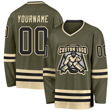 Load image into Gallery viewer, Custom Olive Black-Cream Salute To Service Hockey Jersey