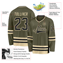 Load image into Gallery viewer, Custom Olive Black-Cream Salute To Service Hockey Jersey