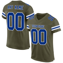 Load image into Gallery viewer, Custom Olive Royal-White Mesh Authentic Salute To Service Football Jersey