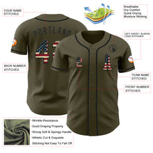 Load image into Gallery viewer, Custom Olive Vintage USA Flag-Black Authentic Salute To Service Baseball Jersey