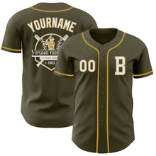 Load image into Gallery viewer, Custom Olive White-Old Gold Authentic Salute To Service Baseball Jersey
