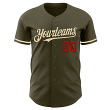 Load image into Gallery viewer, Custom Olive Cream-Red Authentic Salute To Service Baseball Jersey