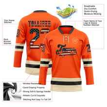 Load image into Gallery viewer, Custom Orange Vintage USA Flag Black-Cream Hockey Lace Neck Jersey