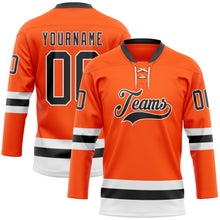 Load image into Gallery viewer, Custom Orange Black-White Hockey Lace Neck Jersey