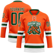 Load image into Gallery viewer, Custom Orange Green-White Hockey Lace Neck Jersey