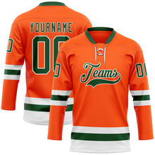 Load image into Gallery viewer, Custom Orange Green-White Hockey Lace Neck Jersey