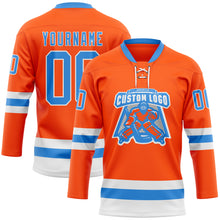 Load image into Gallery viewer, Custom Orange Powder Blue-White Hockey Lace Neck Jersey