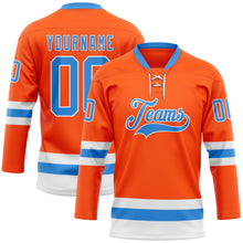 Load image into Gallery viewer, Custom Orange Powder Blue-White Hockey Lace Neck Jersey