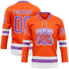 Load image into Gallery viewer, Custom Orange Medium Purple-White Hockey Lace Neck Jersey