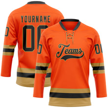 Load image into Gallery viewer, Custom Orange Black-Old Gold Hockey Lace Neck Jersey