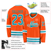 Load image into Gallery viewer, Custom Orange Teal-White Hockey Jersey