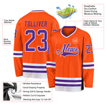 Load image into Gallery viewer, Custom Orange Purple-White Hockey Jersey
