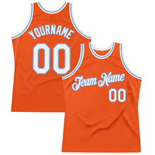 Load image into Gallery viewer, Custom Orange White-Light Blue Authentic Throwback Basketball Jersey