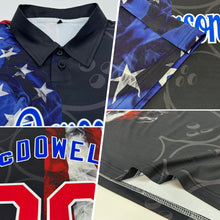 Load image into Gallery viewer, Custom Black Red-Royal 3D Pattern Design Bowling Ball American Flag Performance Polo Shirt