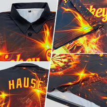 Load image into Gallery viewer, Custom Black Yellow-Red 3D Pattern Design Flame Dart Board Performance Golf Polo Shirt