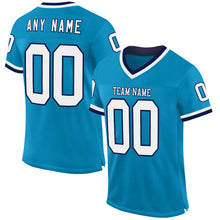 Load image into Gallery viewer, Custom Panther Blue White=Navy Mesh Authentic Throwback Football Jersey