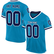 Load image into Gallery viewer, Custom Panther Blue Navy-White Mesh Authentic Throwback Football Jersey