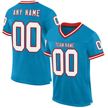 Load image into Gallery viewer, Custom Panther Blue White-Red Mesh Authentic Throwback Football Jersey