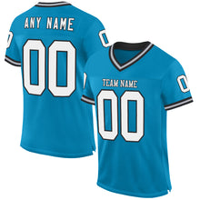 Load image into Gallery viewer, Custom Panther Blue White-Black Mesh Authentic Throwback Football Jersey