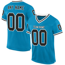 Load image into Gallery viewer, Custom Panther Blue Black-White Mesh Authentic Throwback Football Jersey