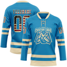 Load image into Gallery viewer, Custom Panther Blue Vintage USA Flag-Cream Hockey Lace Neck Jersey