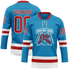 Load image into Gallery viewer, Custom Panther Blue Red-White Hockey Lace Neck Jersey