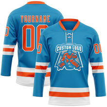 Load image into Gallery viewer, Custom Panther Blue Orange-White Hockey Lace Neck Jersey