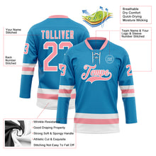 Load image into Gallery viewer, Custom Panther Blue Medium Pink-White Hockey Lace Neck Jersey