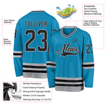 Load image into Gallery viewer, Custom Panther Blue Black-Gray Hockey Jersey