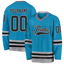 Load image into Gallery viewer, Custom Panther Blue Black-Gray Hockey Jersey