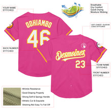 Load image into Gallery viewer, Custom Pink White-Yellow Mesh Authentic Throwback Baseball Jersey