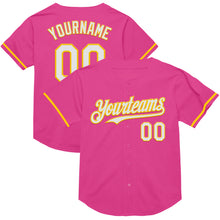 Load image into Gallery viewer, Custom Pink White-Yellow Mesh Authentic Throwback Baseball Jersey